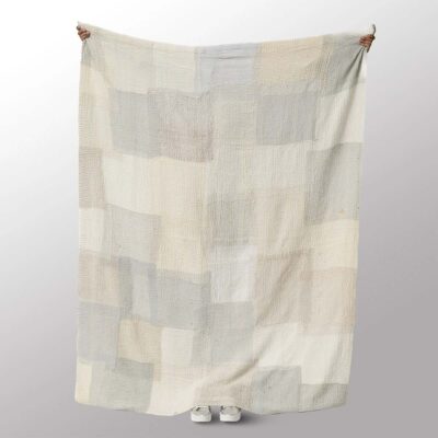 Raremood Maison Mieko Grey Mist Fray Patch Kantha Throw